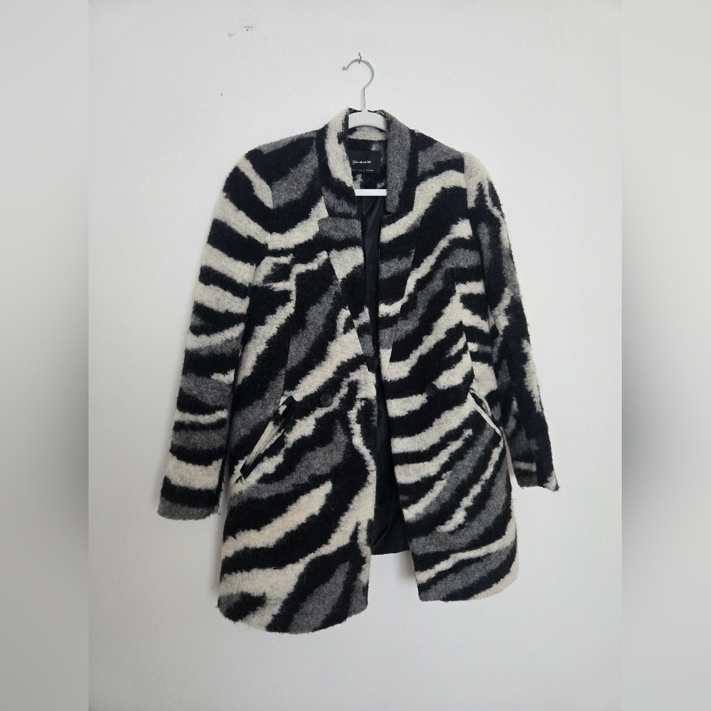 Stradivarius Black and White Mohair Blend Textured Blazer | Size Small